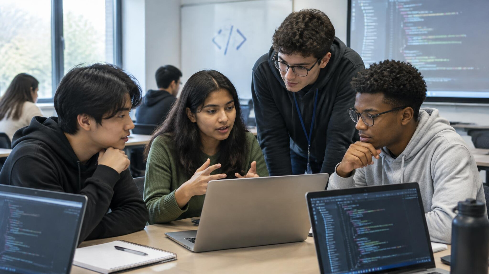 group of students in coding class