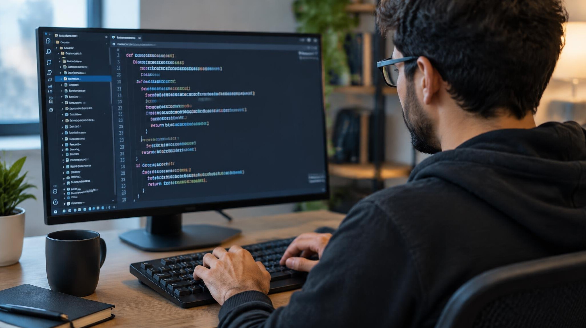 person writing code on computer